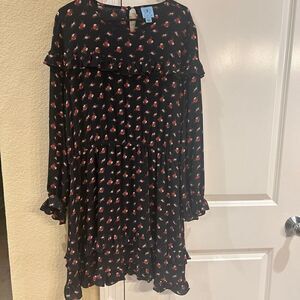Cece black wildflower fling‎ long sleeve ruffle dress size XL